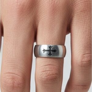 Stainless Steel Cross Ring band polished finish Black Cross Gothic Rock Biker